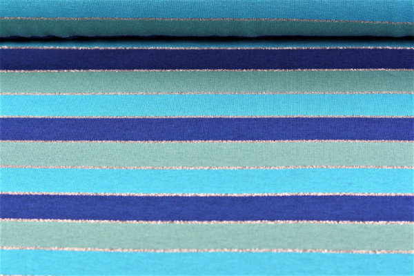 Viskose Jersey Streifen blau türkis silber