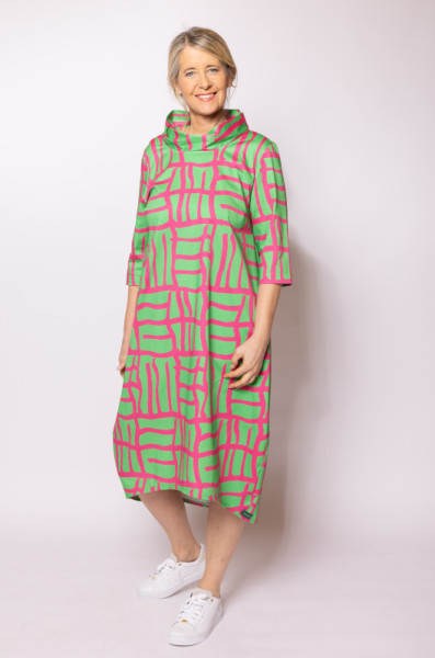 Kleid mit Kragen Baumwolle Grün Pink