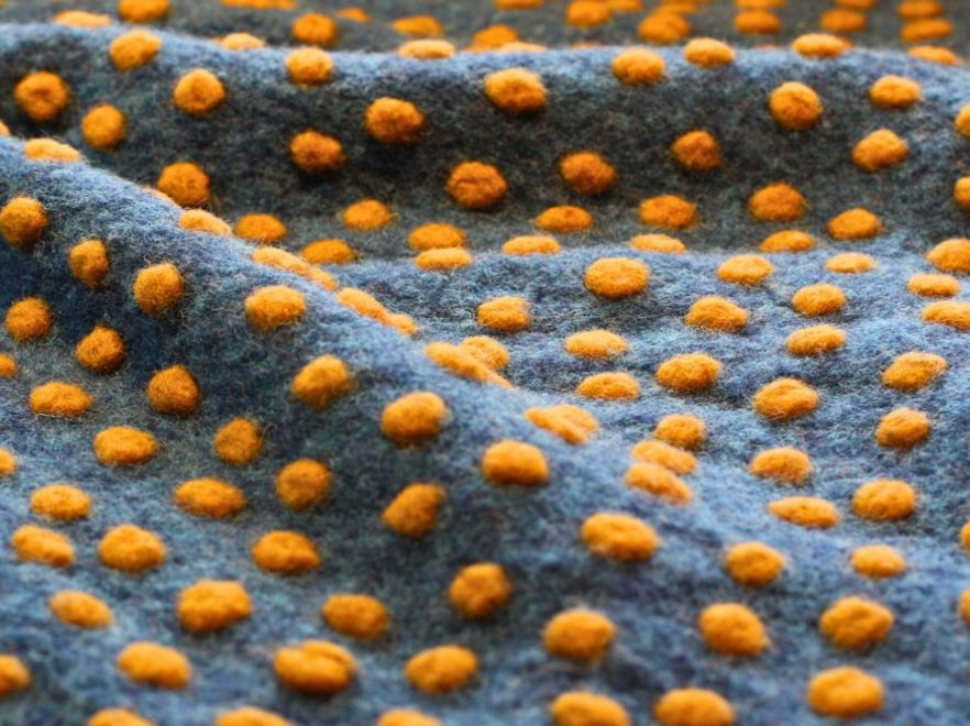 Musterwalk Dots Wolle Baumwolle Petrol Senf