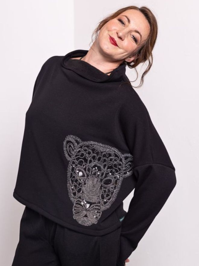 Pullover-schwarz-Grosskatze